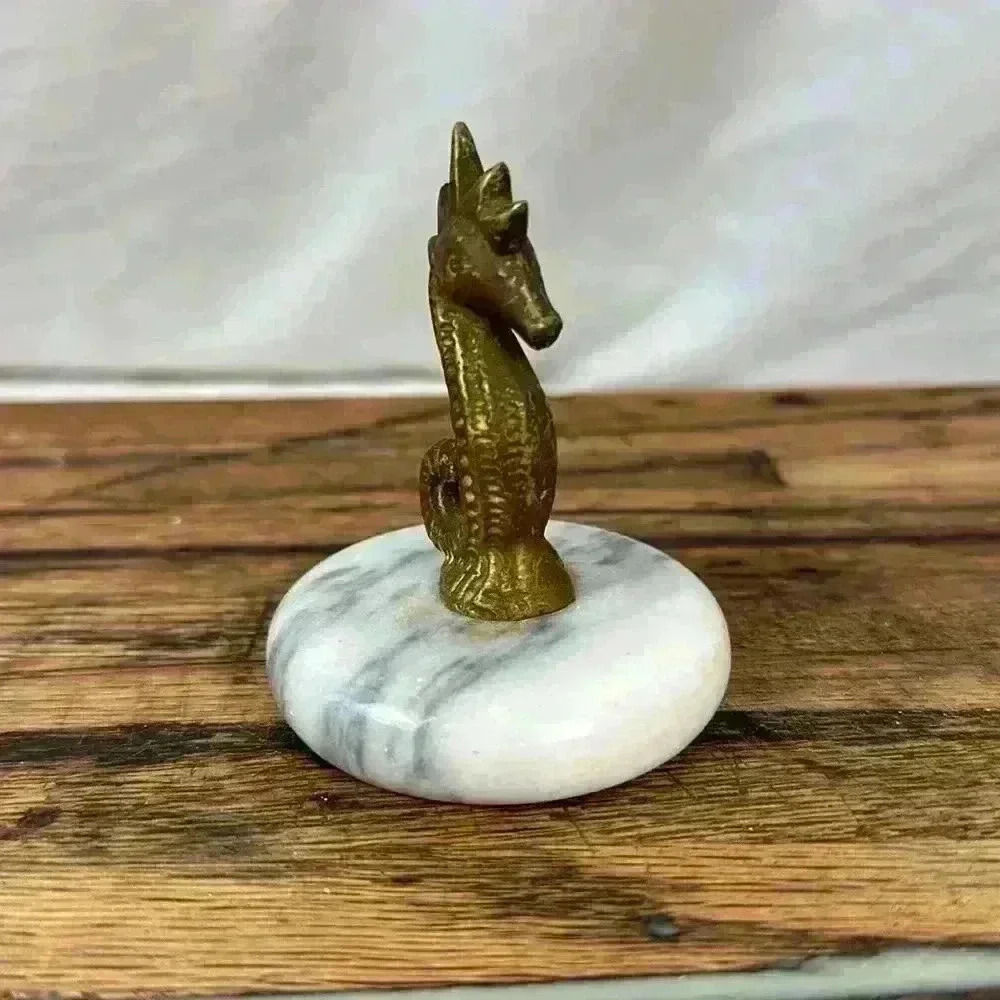 Vintage Brass Seahorse Figurine on Marble Base - Picture 2 of 5